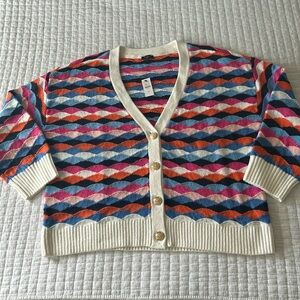 Talbots Multicolor Diamond Pattern Cardigan
